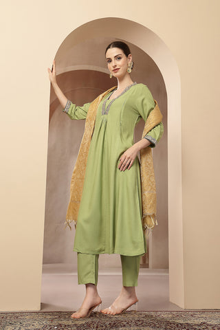 Maternity Concealed Zip Feeding Kurta Set with Dupatta - Parrot Green