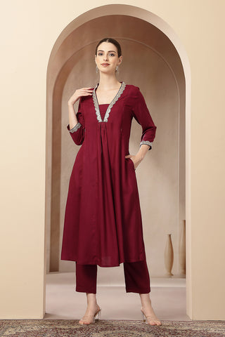 Maternity Concealed Zip Feeding Kurta Set with Dupatta - Maroon