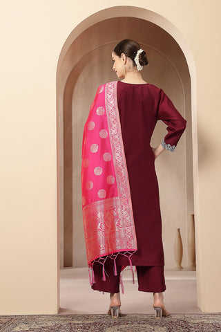 Maternity Zipless Feeding Suit Set with Dupatta - Deep Plum