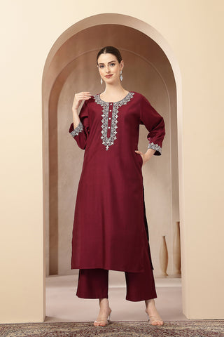 Maternity Zipless Feeding Suit Set with Dupatta - Deep Plum