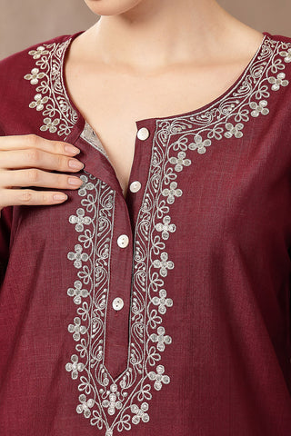 Maternity Zipless Feeding Suit Set with Dupatta - Deep Plum