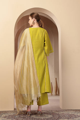 Comfort-focused image of the Mustard Yellow Concealed Roman Silk Suit Set, designed for style through pregnancy and postpartum.