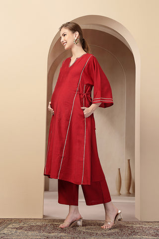 Close-up of the Red Concealed Zip pattern and soft Roman Silk fabric texture.