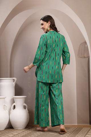 Ikat Zipless Maternity Kurta Set - Green