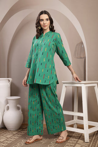 Ikat Zipless Maternity Kurta Set - Green