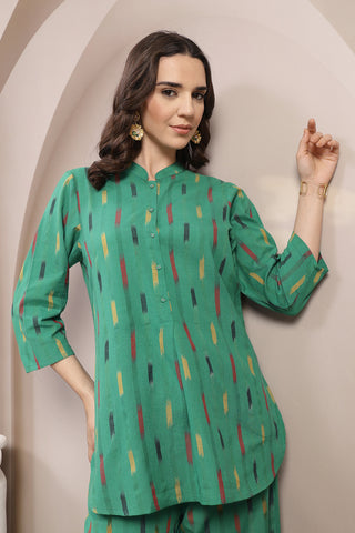 Ikat Zipless Maternity Kurta Set - Green