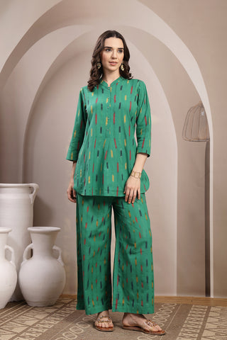 Ikat Zipless Maternity Kurta Set - Green