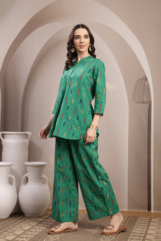 Ikat Zipless Maternity Kurta Set - Green