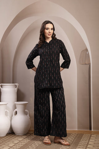 Ikat Zipless Maternity Kurta Set - Black