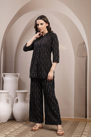 Ikat Zipless Maternity Kurta Set - Black
