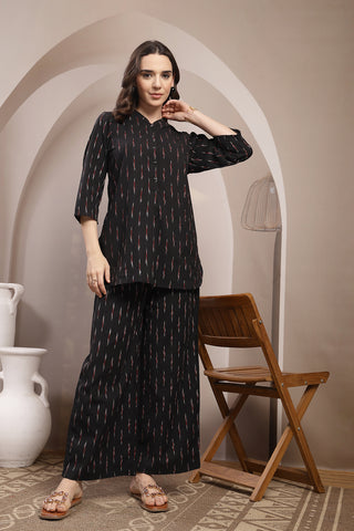 Ikat Zipless Maternity Kurta Set - Black