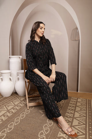 Ikat Zipless Maternity Kurta Set - Black