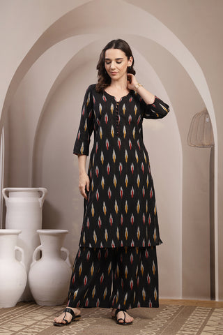 Ikat A Line Zipless Maternity Co-ord Set - Black