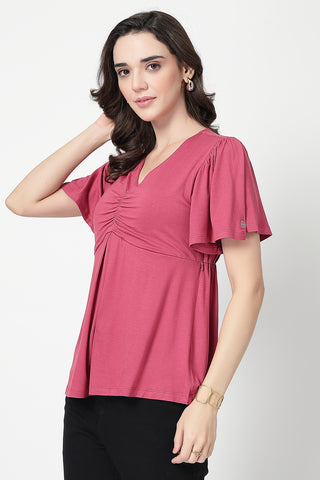 Feeding top with in-built bra - Dusty Rose