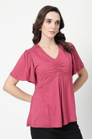Feeding top with in-built bra - Dusty Rose