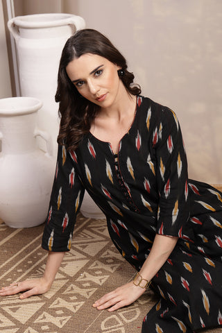 Ikat A Line Zipless Maternity Co-ord Set - Black