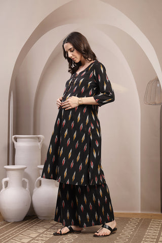 Ikat A Line Zipless Maternity Co-ord Set - Black