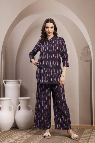 Ikat Zipless Maternity Kurta Set - Dark Purple
