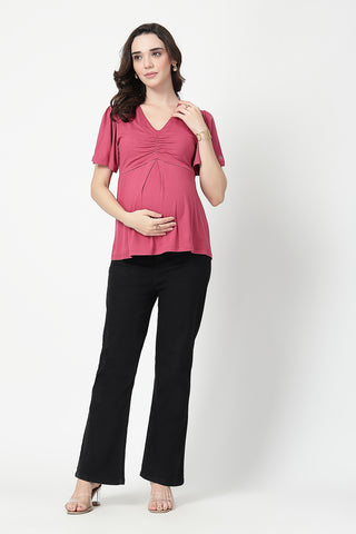 Feeding top with in-built bra - Dusty Rose