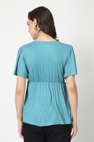 Feeding top with in-built bra - Sea Green
