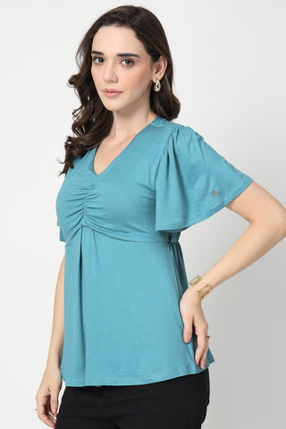 Feeding top with in-built bra - Sea Green