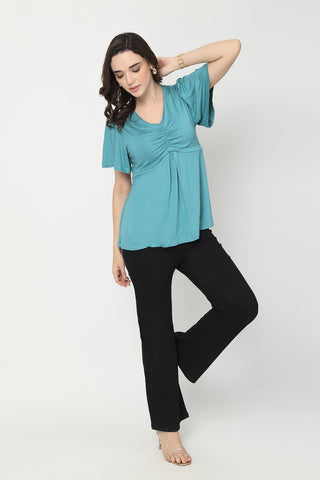 Feeding top with in-built bra - Sea Green