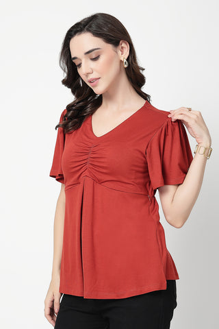 Feeding top with in-built bra - Rust