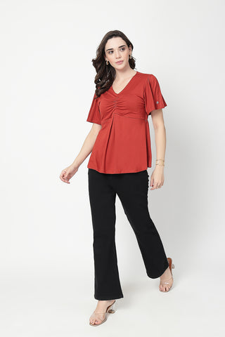 Feeding top with in-built bra - Rust