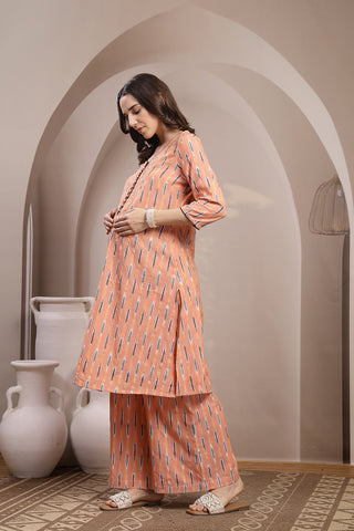 Ikat A Line Zipless Maternity Co-ord Set - Peach