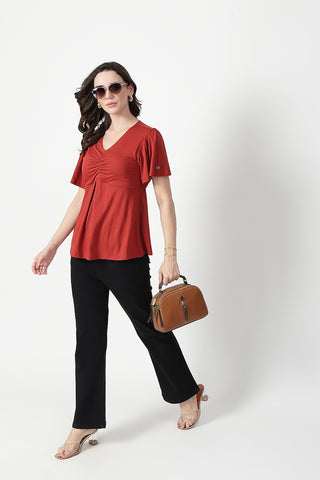 Feeding top with in-built bra - Rust