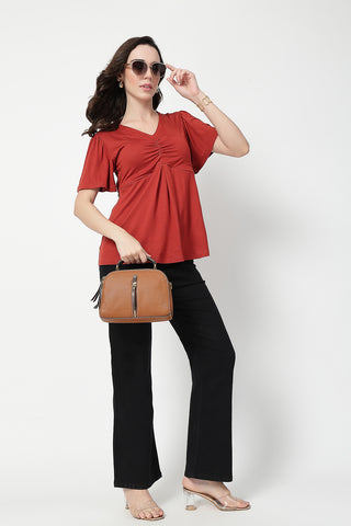 Feeding top with in-built bra - Rust