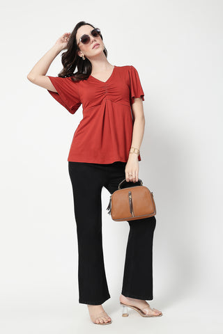 Feeding top with in-built bra - Rust