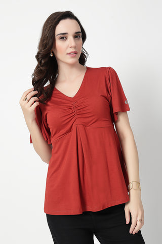 Feeding top with in-built bra - Rust