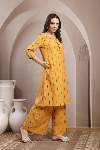 Ikat A Line Zipless Maternity Co-ord Set - Mustard