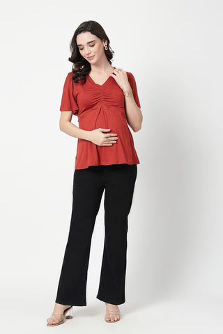 Feeding top with in-built bra - Rust