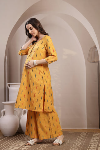 Ikat A Line Zipless Maternity Co-ord Set - Mustard