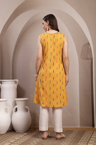 Ikat Sleeveless Zipless Maternity Kurta - Mustard