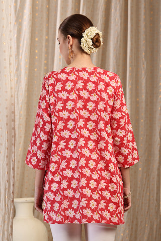Red Floral Feeding Top; zipless access ensures simple and quick nursing.