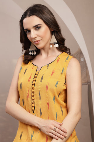 Ikat Sleeveless Zipless Maternity Kurta - Mustard