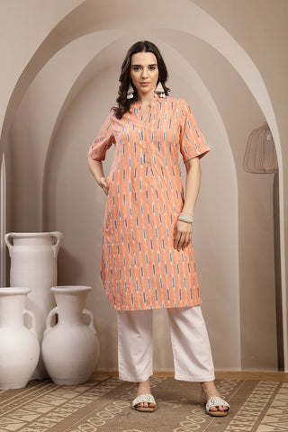 Ikat Zipless Maternity Kurta - Peach