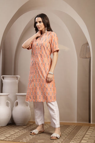 Ikat Zipless Maternity Kurta - Peach