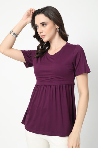 Plum Maternity Zipless Feeding Gathered Top