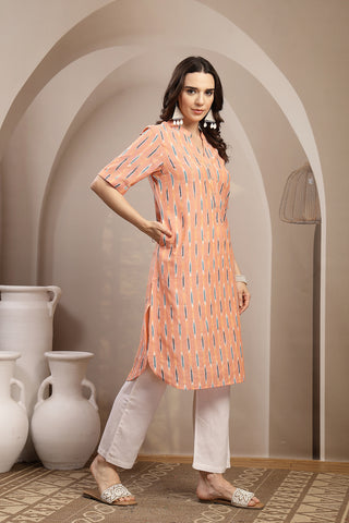 Ikat Zipless Maternity Kurta - Peach