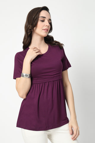 Plum Maternity Zipless Feeding Gathered Top