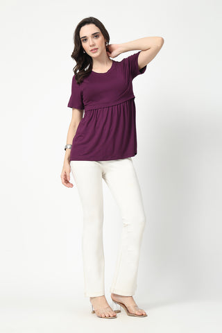 Plum Maternity Zipless Feeding Gathered Top