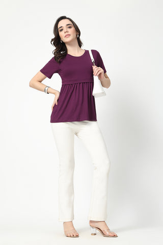 Plum Maternity Zipless Feeding Gathered Top