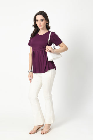 Plum Maternity Zipless Feeding Gathered Top