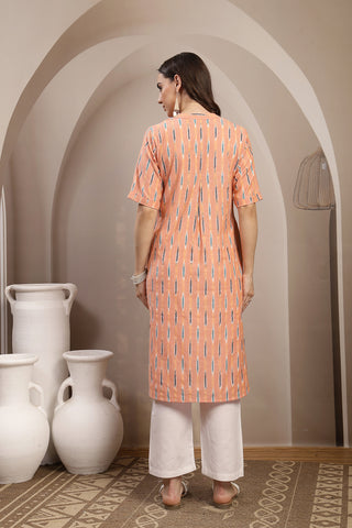 Ikat Zipless Maternity Kurta - Peach