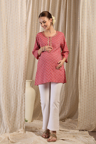 Pink Booty Feeding Top; stretch neckline allows fast breastfeeding access.