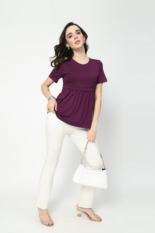 Plum Maternity Zipless Feeding Gathered Top